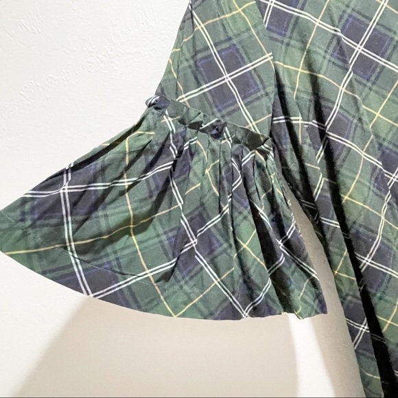 THE SAVILE ROW Women’s Glen Green Plaid Flutter Sleeve Dress - Picture 4 of 7